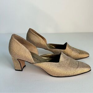 Vintage Yves Saint Laurent Pumps d’Orsay Gold Swing Brocade Block Heel Women’s 9